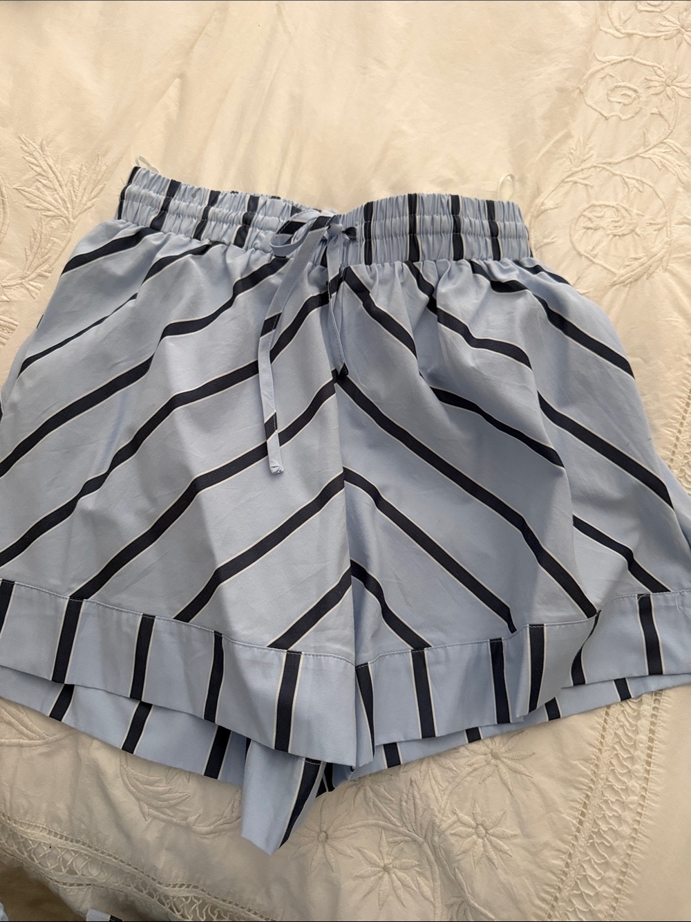 Stella Light Blue and Navy Striped Elastic Waist Shorts